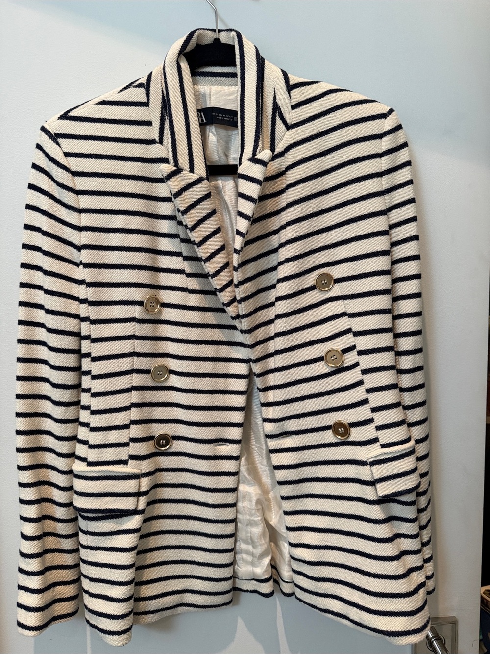 Zara Striped Double-Breasted Women's Blazer Jacket - Navy/White